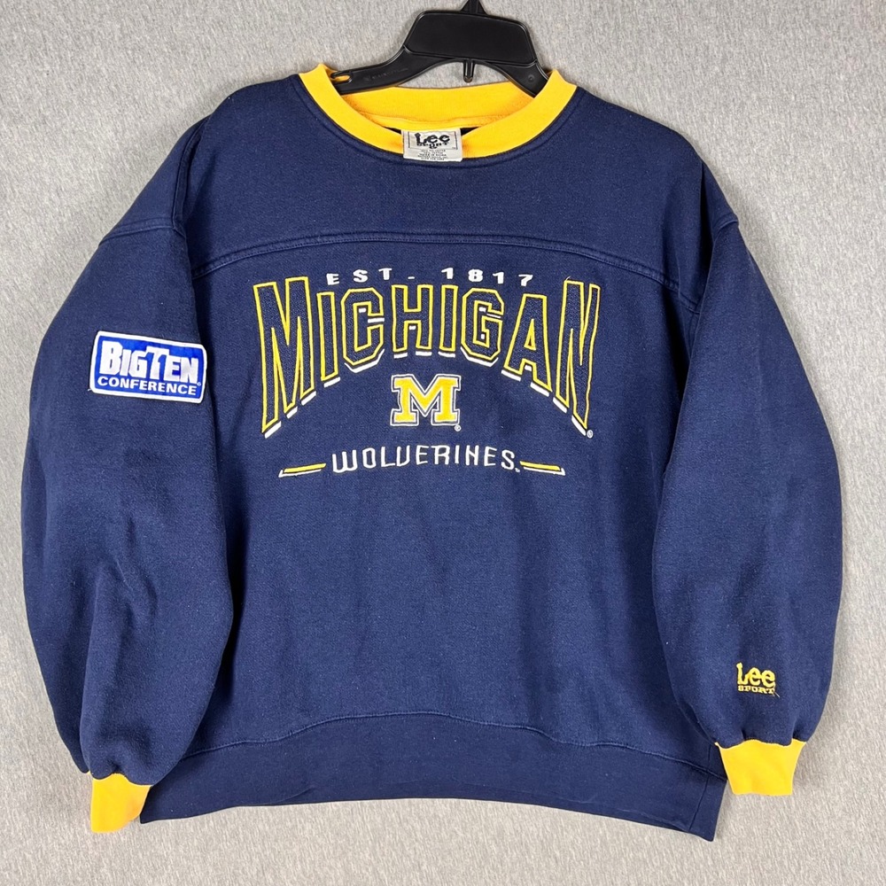 Vintage Lee Sport Michigan Wolverines Sweatshirt Big Ten Navy Blue Mens Large